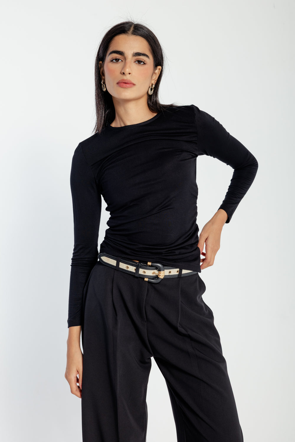 Side Gathering Top in Black