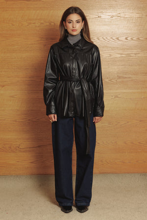 Faux Leather Shirt in Black