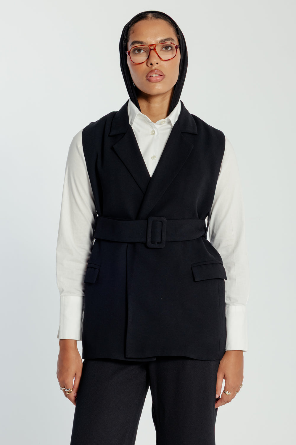 Belted Vest in Black