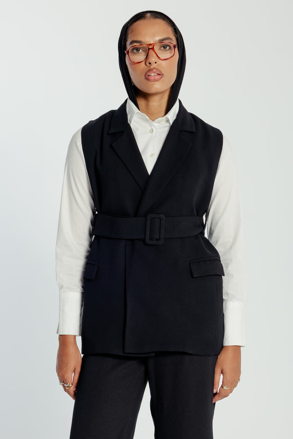 Belted Vest in Black