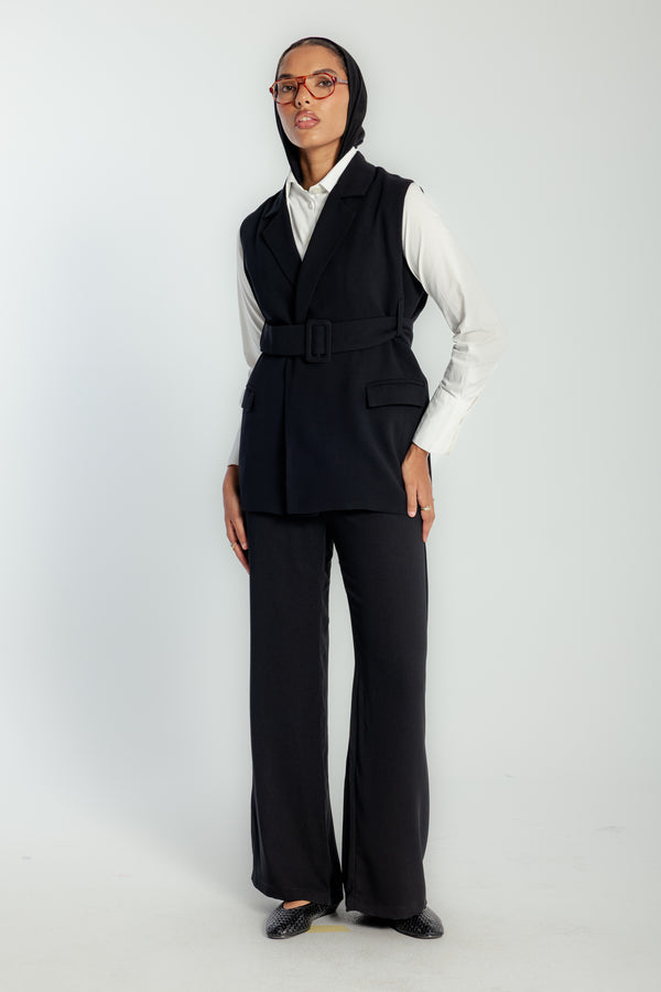 Belted Vest in Black