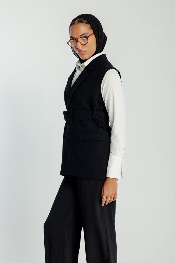 Belted Vest in Black