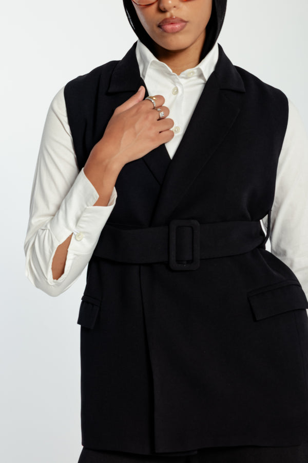 Belted Vest in Black