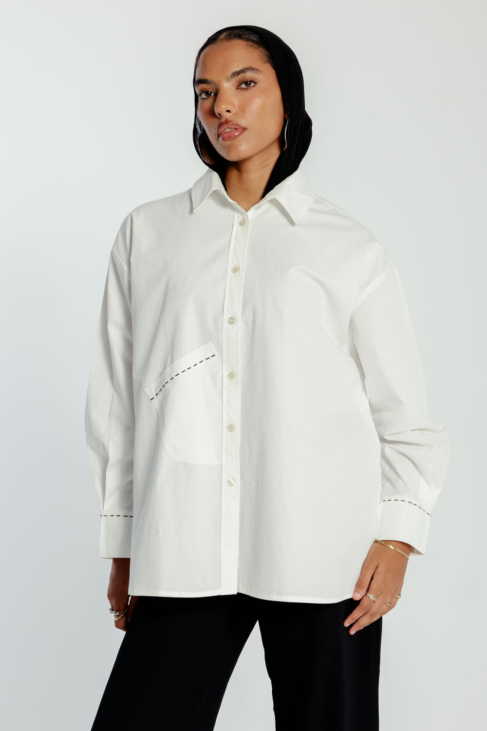 Oversized Black Stitching Poplin Shirt