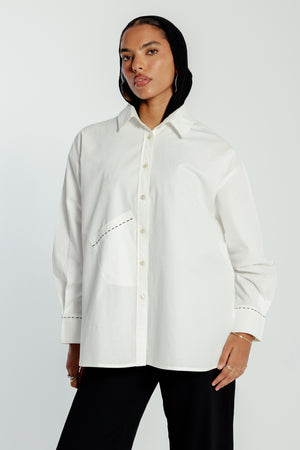 Oversized Black Stitching Poplin Shirt