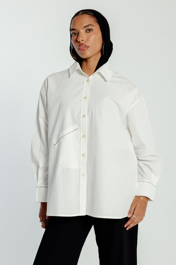 Oversized Black Stitching Poplin Shirt