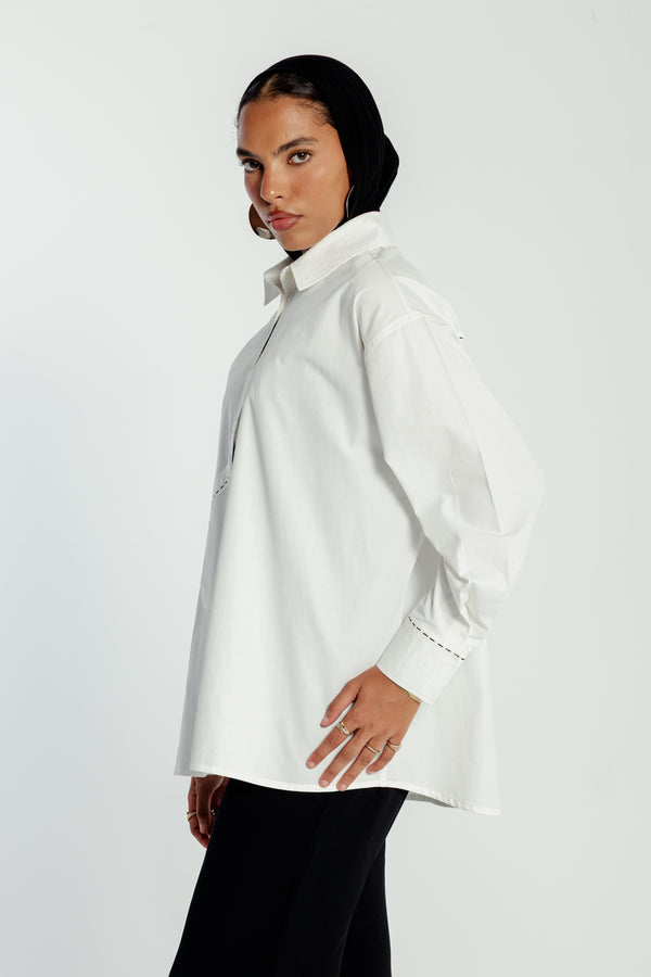 Oversized Black Stitching Poplin Shirt