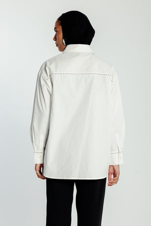 Oversized Black Stitching Poplin Shirt