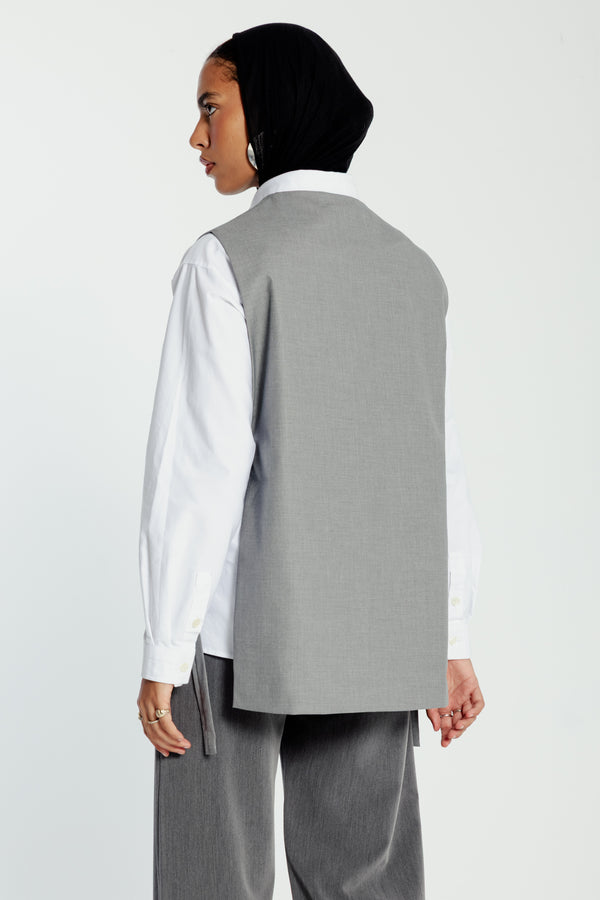 Oversized Side Buckled Vest in Light Grey