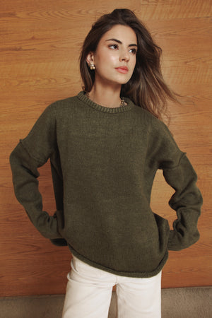 Long Line Knit Jumper in Olive