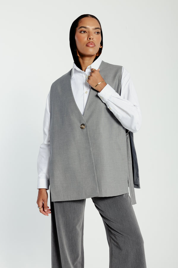 Oversized Side Buckled Vest in Light Grey