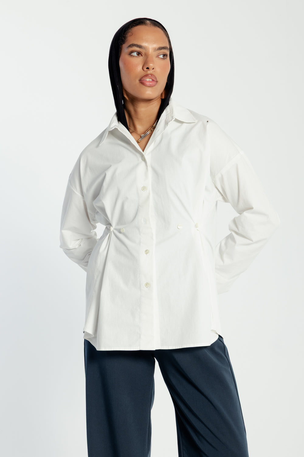 Buttoned Waist Shirt in Offwhite