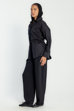Poplin Shirt with Back Tie in Black