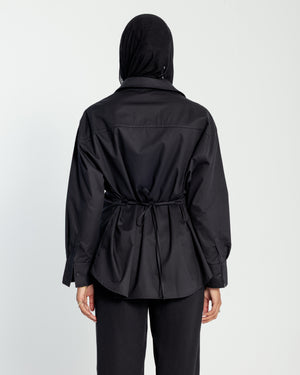 Poplin Shirt with Back Tie in Black