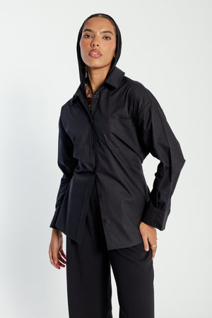 Poplin Shirt with Back Tie in Black