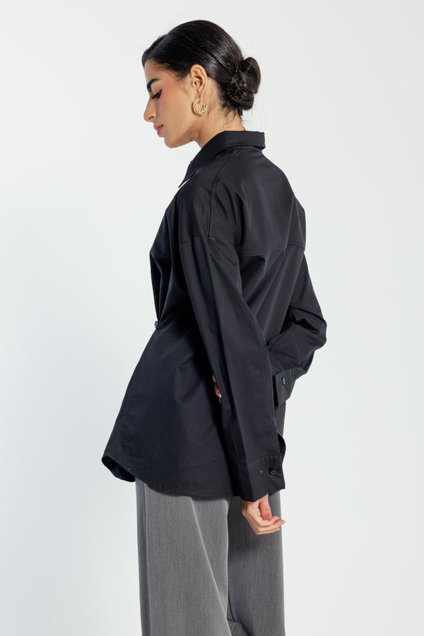 Buttoned Waist Shirt in Black
