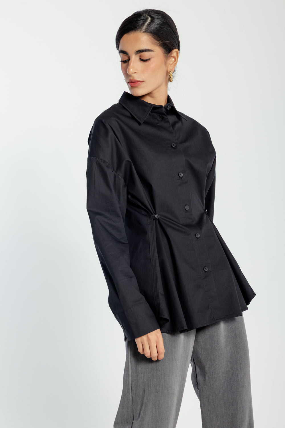 Buttoned Waist Shirt in Black