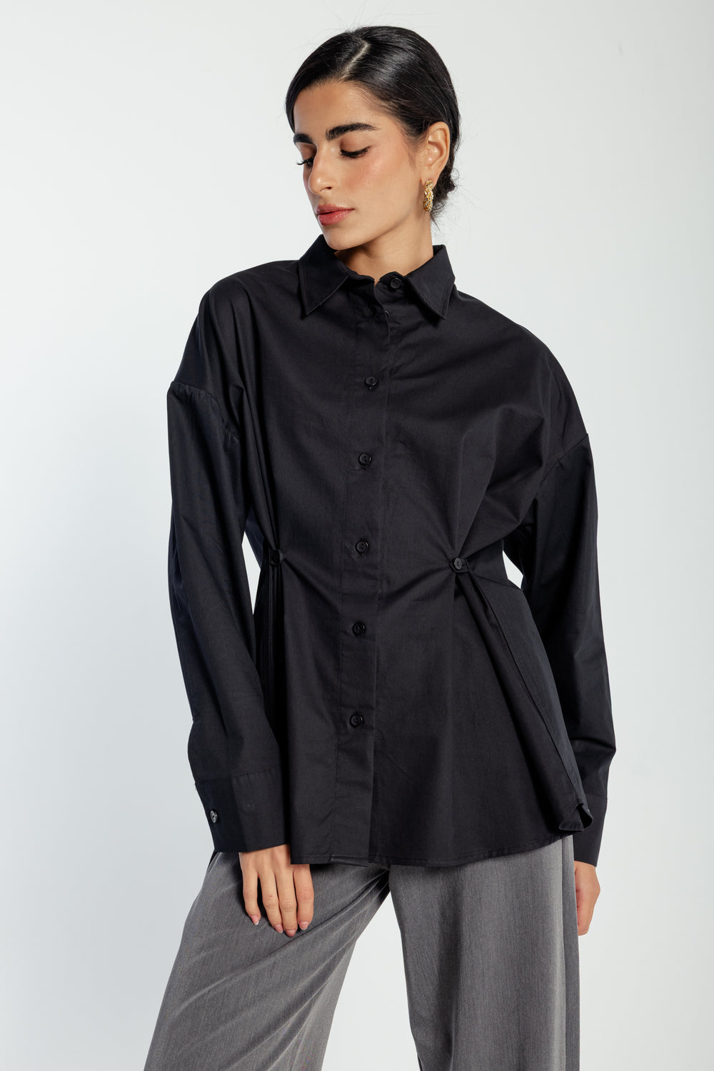Buttoned Waist Shirt in Black