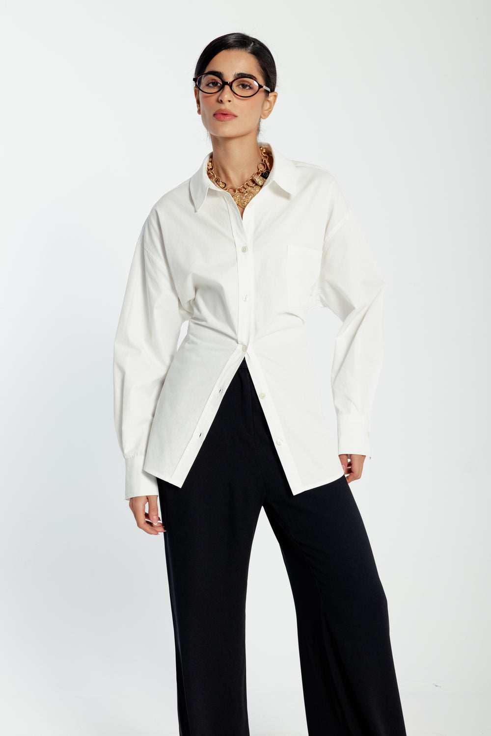 Poplin Shirt with Back Tie in White
