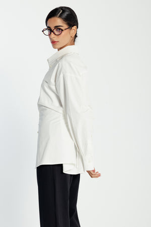 Poplin Shirt with Back Tie in White