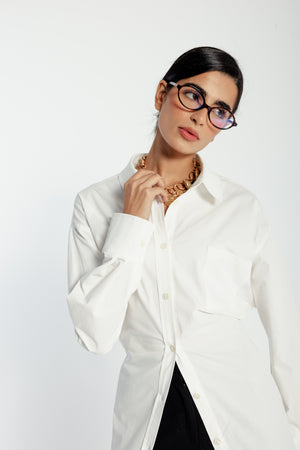 Poplin Shirt with Back Tie in White