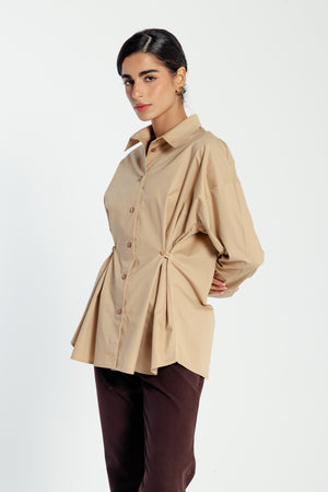 Buttoned Waist Shirt in Beige