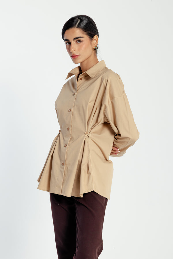 Buttoned Waist Shirt in Beige