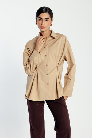 Buttoned Waist Shirt in Beige