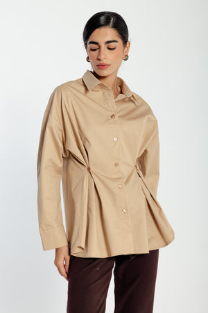 Buttoned Waist Shirt in Beige