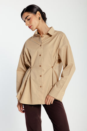 Buttoned Waist Shirt in Beige