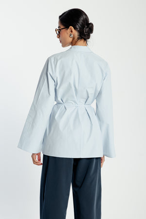 Belted Poplin Shirt in Blue