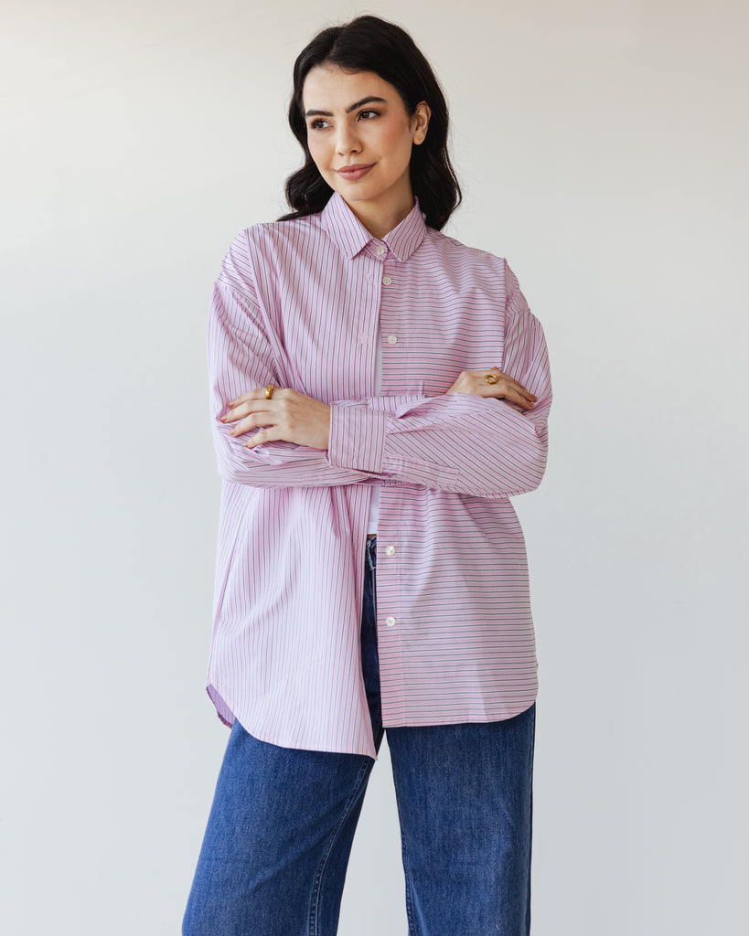 Asymmetrical Striped Shirt in Pink