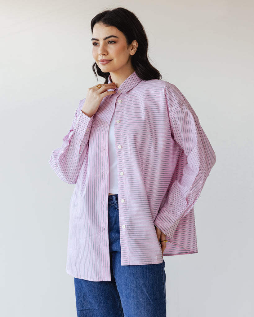 Asymmetrical Striped Shirt in Pink