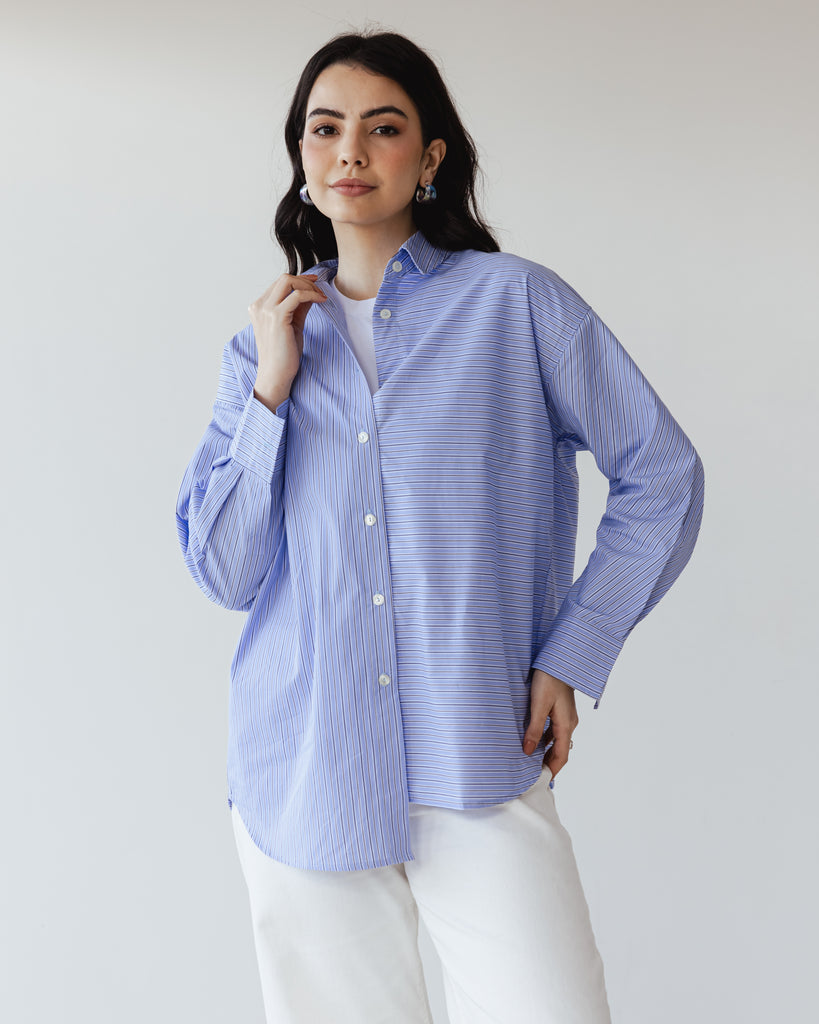 Asymmetrical Striped Shirt in Blue