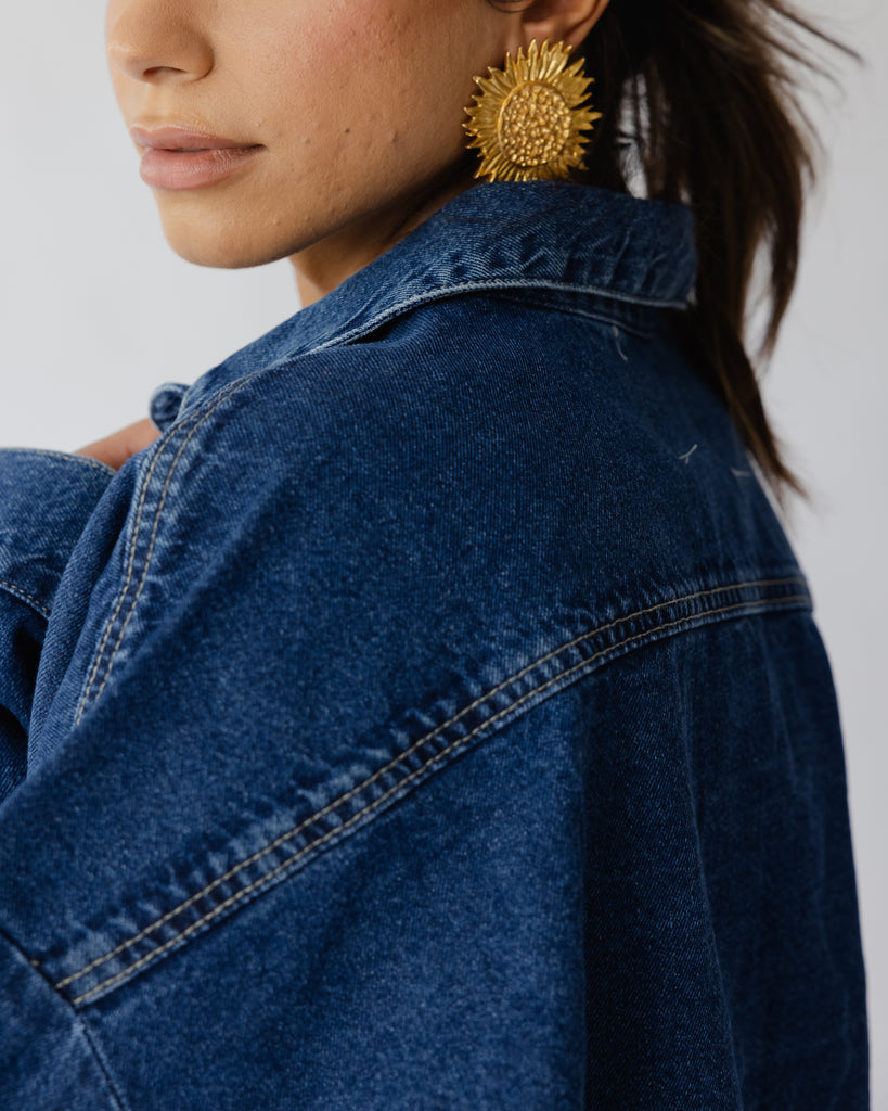 Raw-Hem Denim Jacket in Dark Blue