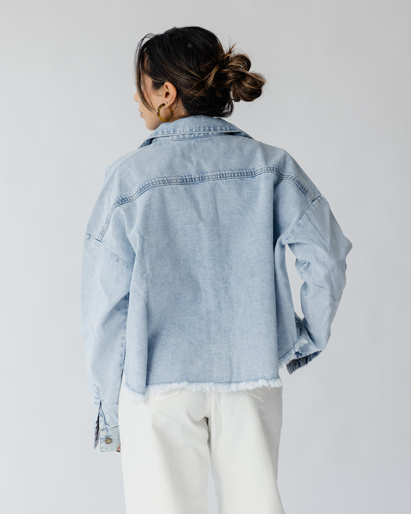 Raw-Hem Denim Jacket in Blue