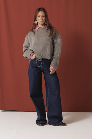 Fringed Sweater in Grey