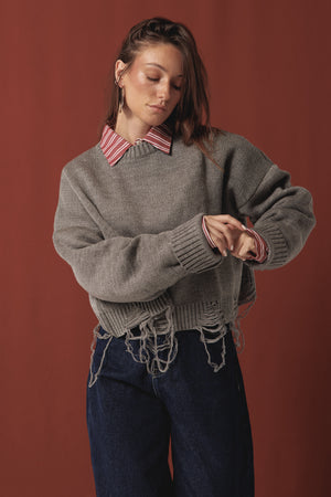 Fringed Sweater in Grey