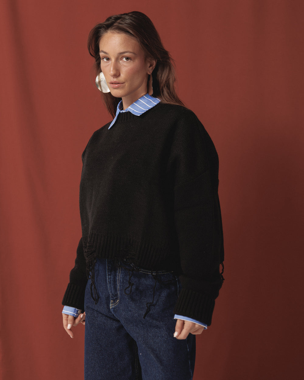 Fringed Sweater in Black