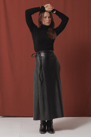 Starlight Leather Wrap Skirt in Black