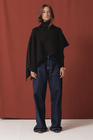 Turtle Neck Poncho in Black