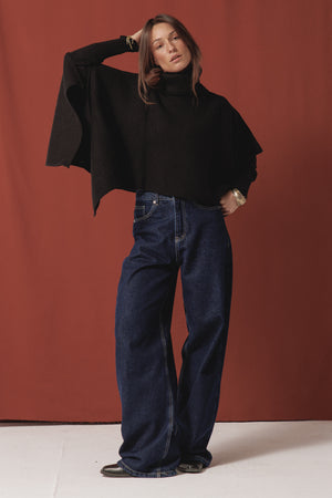 Turtle Neck Poncho in Black