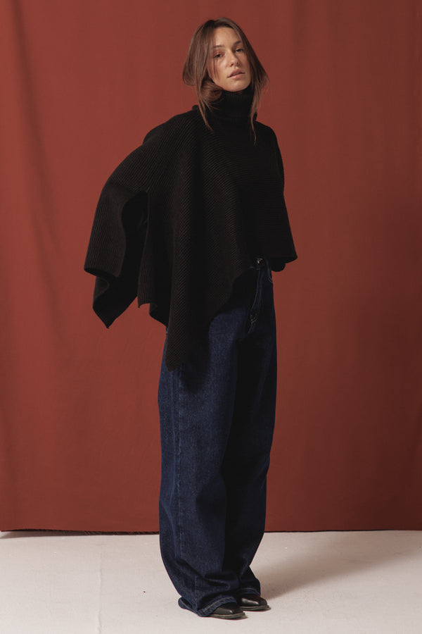 Turtle Neck Poncho in Black