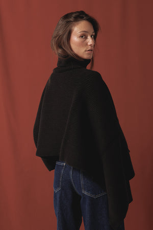 Turtle Neck Poncho in Black