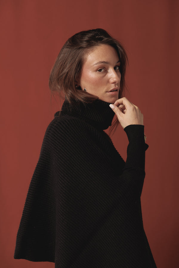 Turtle Neck Poncho in Black