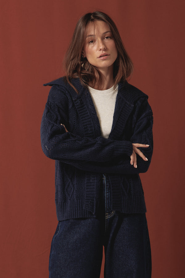 Cable Knit Sweater in Navy