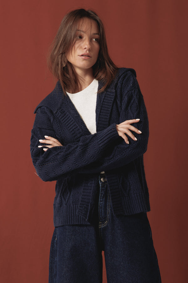 Cable Knit Sweater in Navy