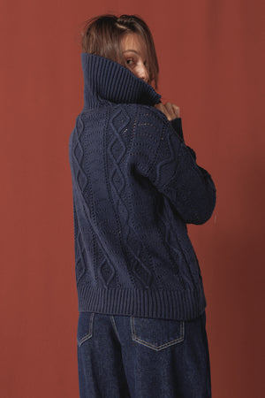 Cable Knit Sweater in Navy