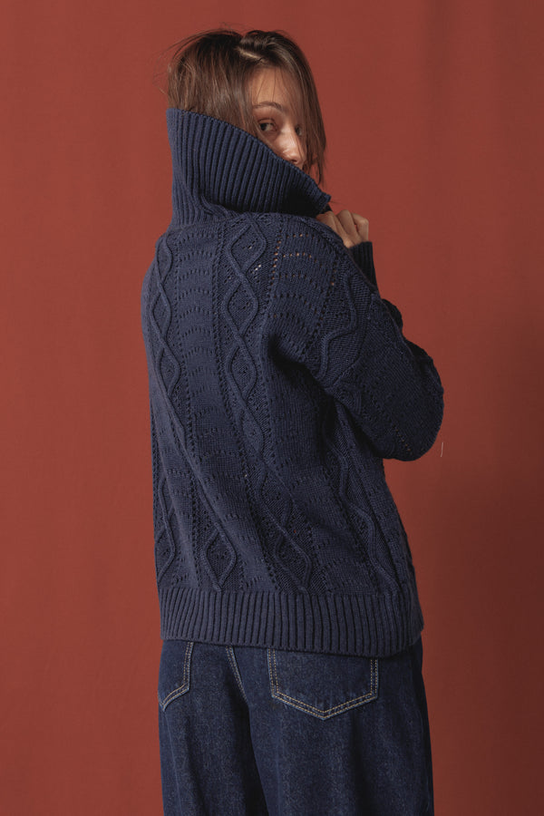 Cable Knit Sweater in Navy
