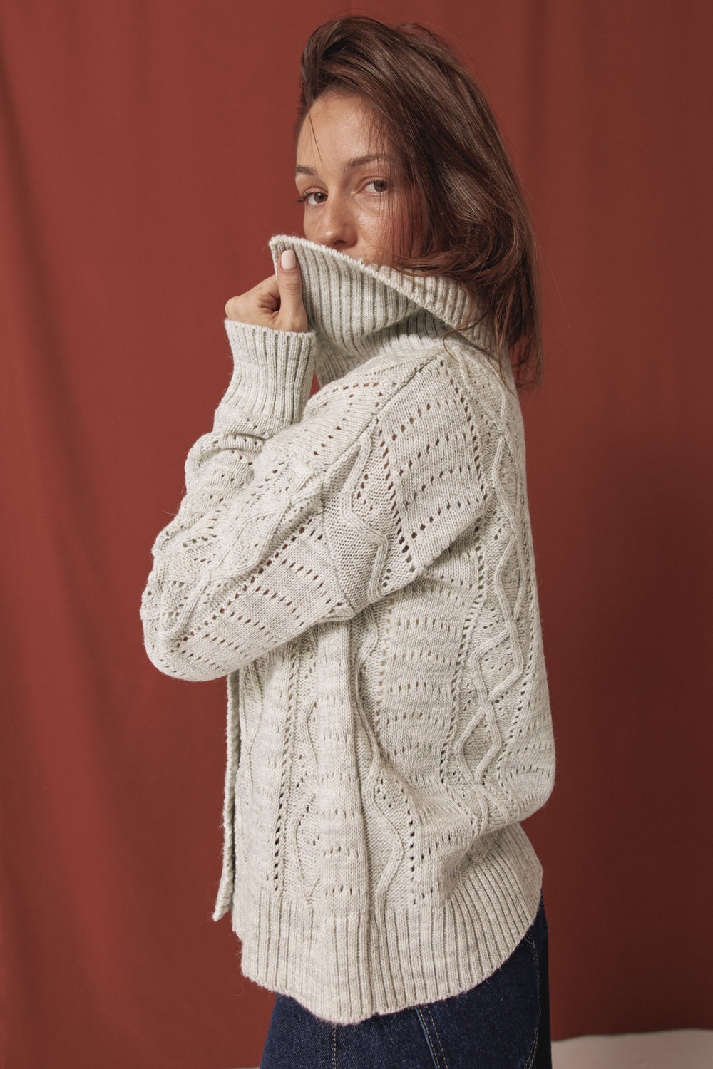 Cable Knit Sweater in Grey